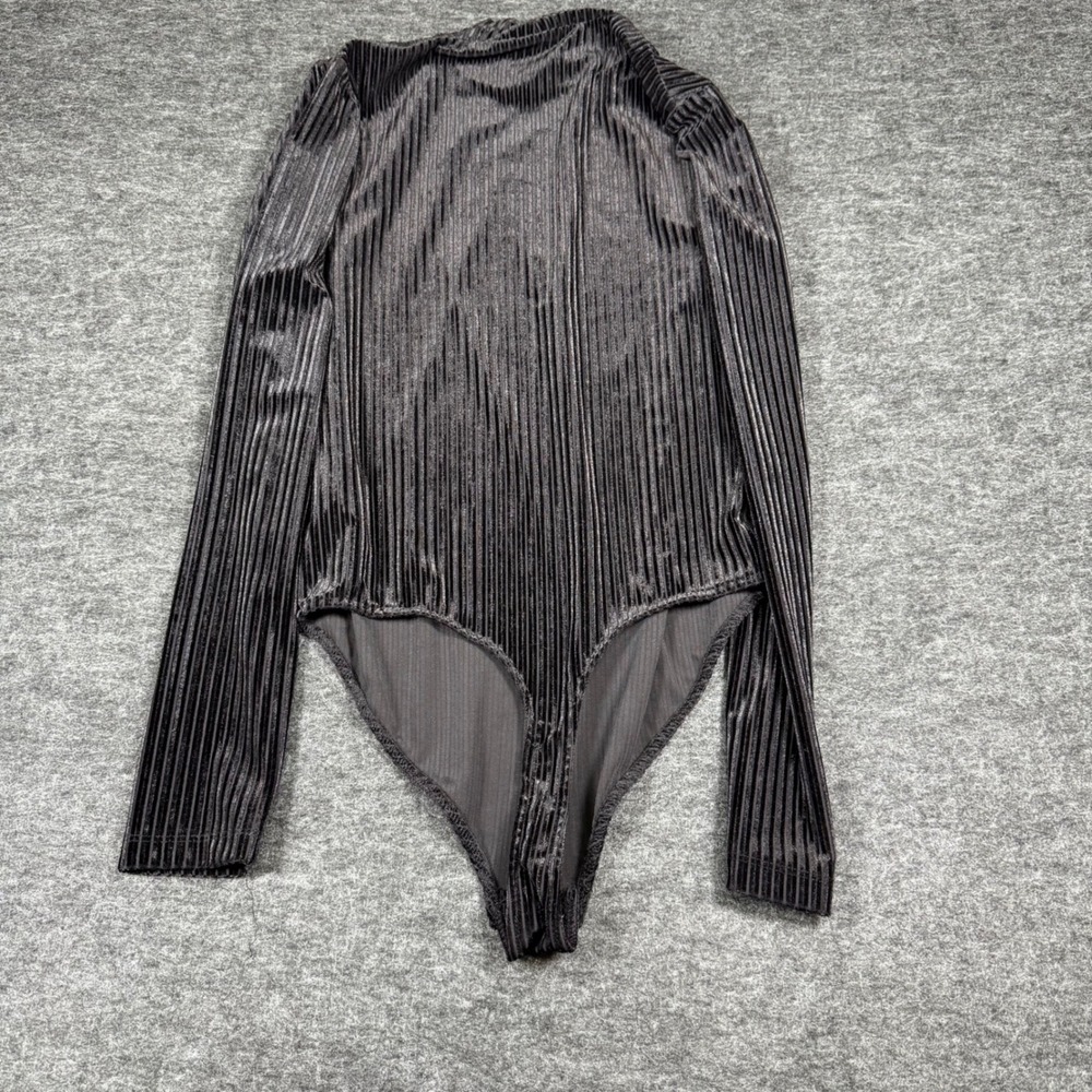 Cara Santana x Nine West Ribbed Velvet Mock Neck Bodysuit Black Size S